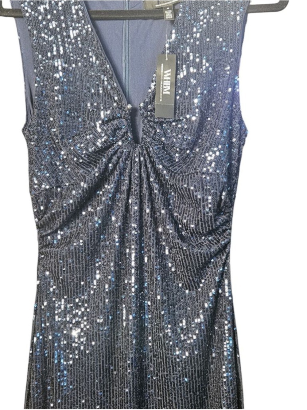 White House Black Market Navy Sequin V-Neck Sheath Dress M - Picture 10 of 11